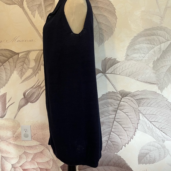 ANTHRO AND OTHER STORIES SWEATER VEST/DRESS NAVY SHELL BUTTONS SZ M LINEN BLEND - Picture 2 of 10